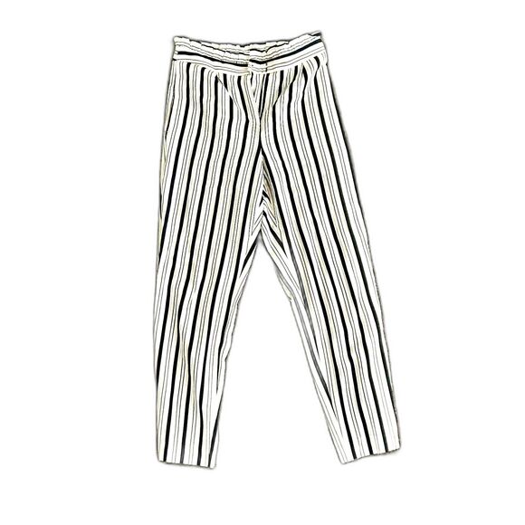 Express Ankle High Rise Beige Striped Classic Paperbag Trousers Womens Size 2 - Picture 1 of 7